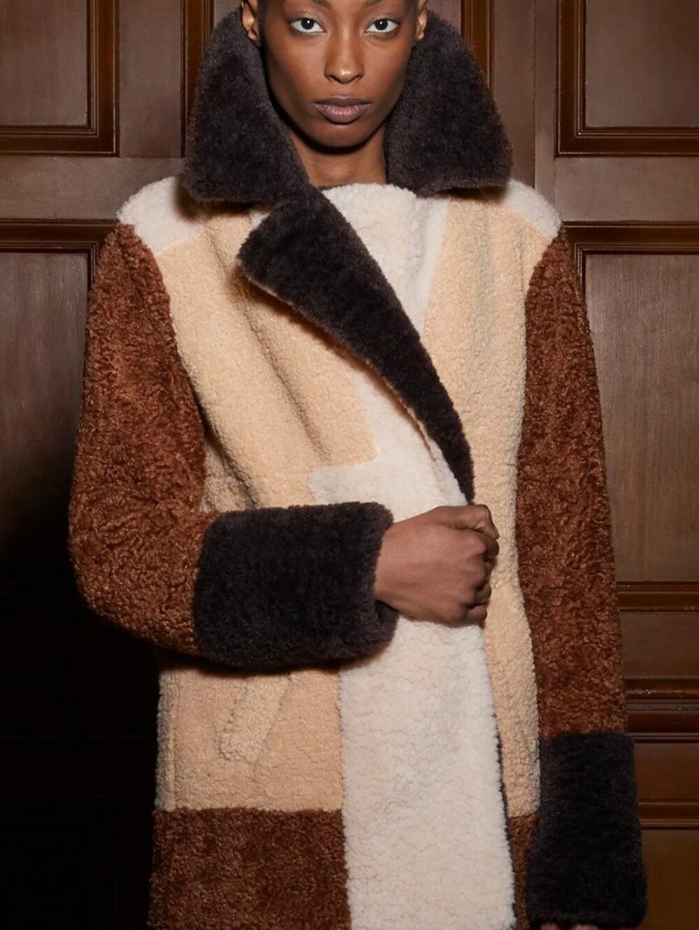 A.L.C Faux Fur Coloblock Stefan Soft Sherpa Coat